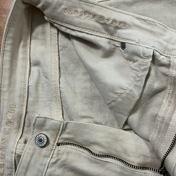 American Eagle Mom Straight Jeans Size 14R Cream Beige High-Rise Relaxed Baggy - Picture 6 of 14